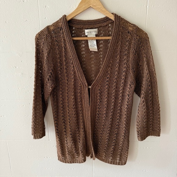 Laura Petites Brown Open-Knit Cardigan - Picture 1 of 9